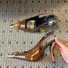 Fashion Star style Gemstone Metal Toe Patent Leather Women Pumps Fashion Stiletto High heels Spring Autumn Slingbacks Party Dress Shoes