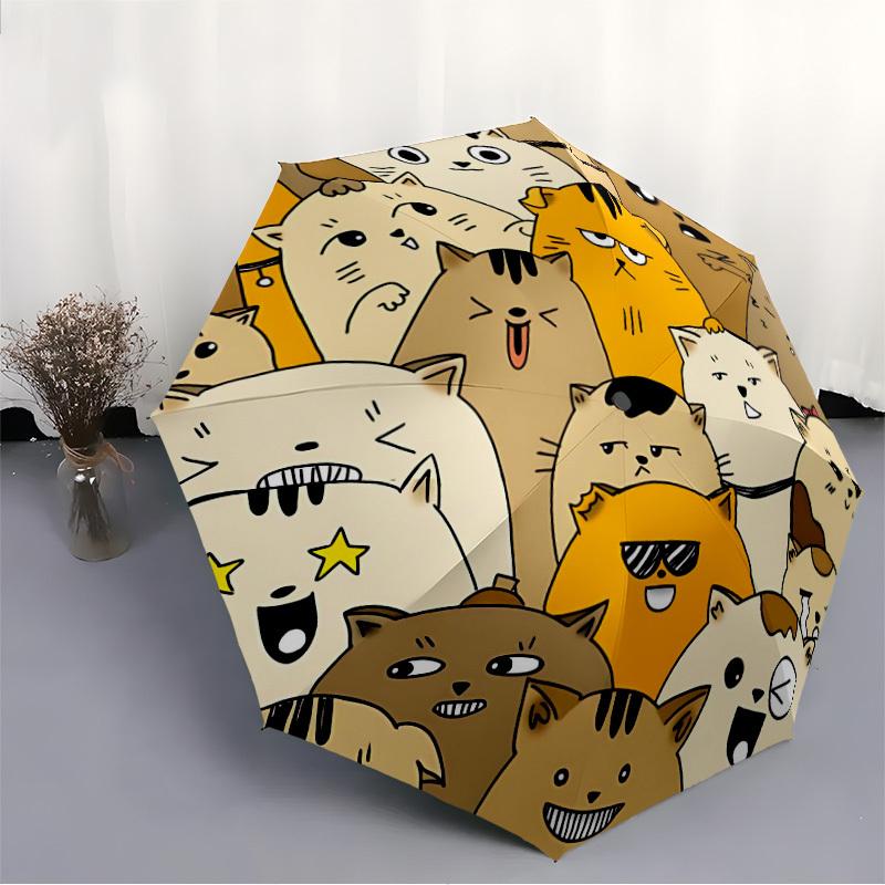 1pc Cats, Cartoon Automatic Folding Umbrella - Compact 8-Rib Design, Durable Plastic & Iron, Lightweight for Outdoor Daily Use056