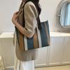Big bag women's 2025 new fashion striped canvas bag commuter tote bag trendy shoulder messenger mommy bag