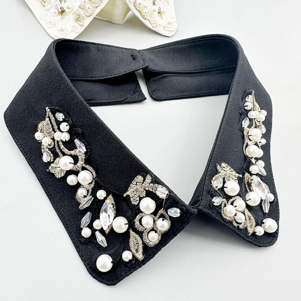 

Элегантный съемный искусственный воротник для женщин, полиэстеровый вязаный аксессуар для выреза горловины с вышивкой бисером и жемчугом, швейный модный воротник