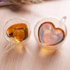 Creative Heart-shaped Double Glass Juice Mug Milk Coffee Cup Drinking Glass Tea Cups Double Wall Layer Tea Cup Heat-resisting