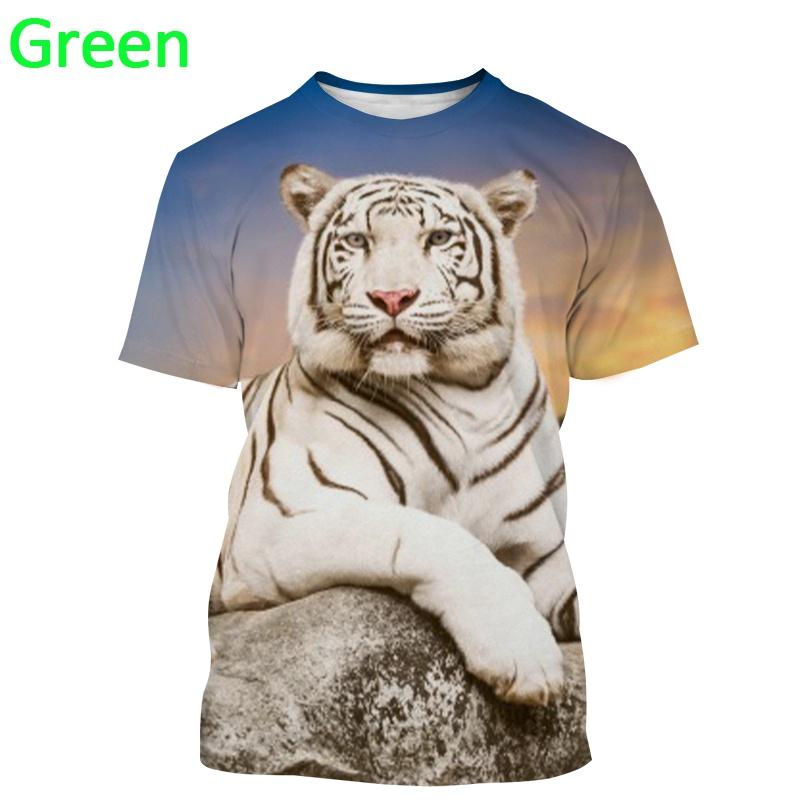 Summer Round Neck Tiger Pattern 3D Print Top Fashionable Casual Short Sleeved Men's T-shirts