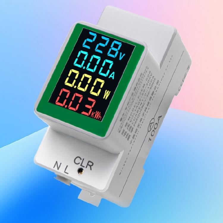 Single Phase Energy Meter Din Rail Electricity Usage Monitors AC50-300Volt 0-100A Voltmeter Ammeter Watt Kwh