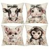 Cute Baby Farm Animal Throw Pillow Covers, Adorable Cow Rabbit Fox Monkey With Daisy Print Cushion Cases, Nursery Home Decor