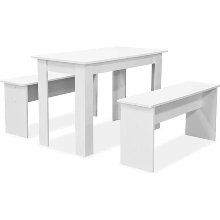 VidaXL Table de salle à manger et bancs 3 pcs Aggloméré Blanc