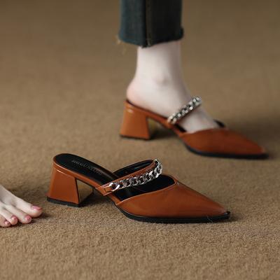 6001-5 Premium Baotou Half Slippers Women's Summer Wear Light Luxury Mary Jane Temperament Versatile Pointed Sandals