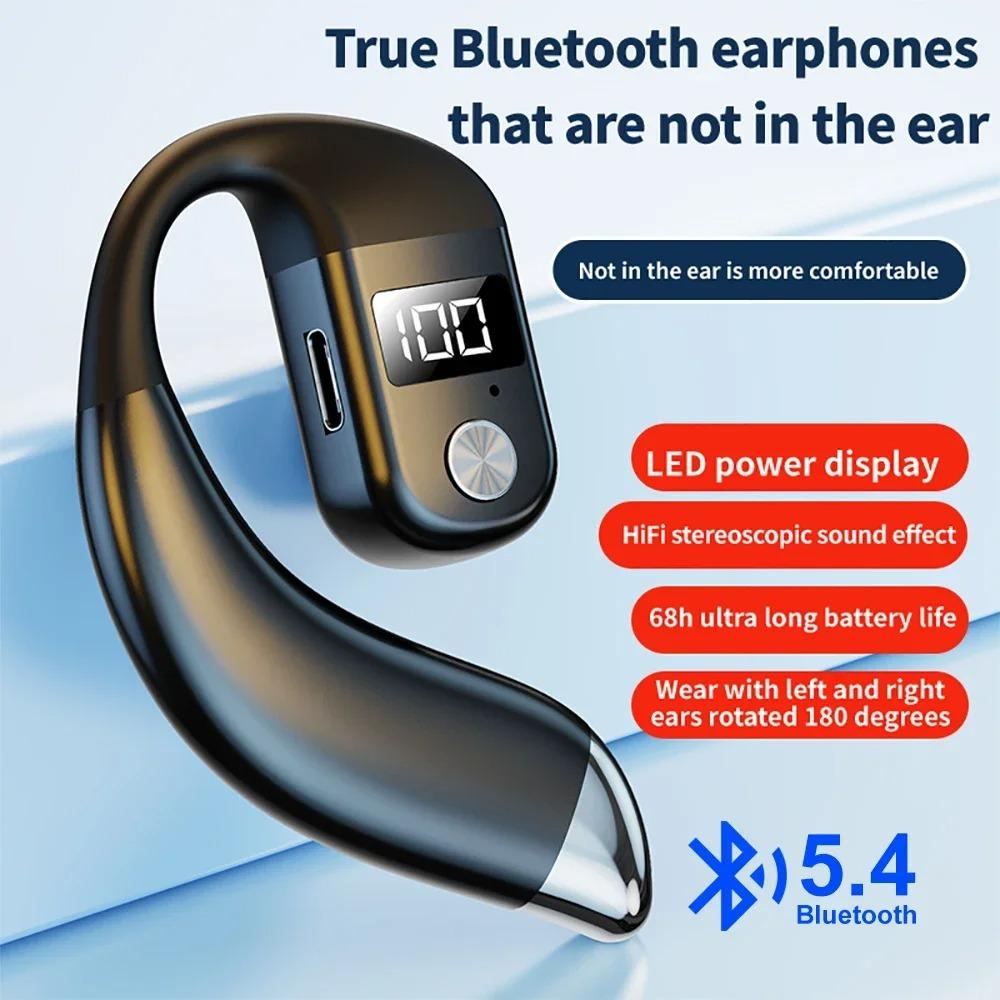 Wireless Bluetooth 5.4 Earphone Ear Hook Headphone LED Display HiFi Stereo Noise Reduction Sport Waterproof Headset