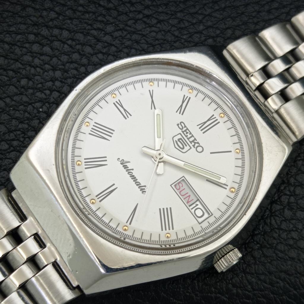 GENUINE VINTAGE SEIKO 5 AUTOMATIC 6349A JAPAN MENS WHITE DIAL WATCH a708331-1