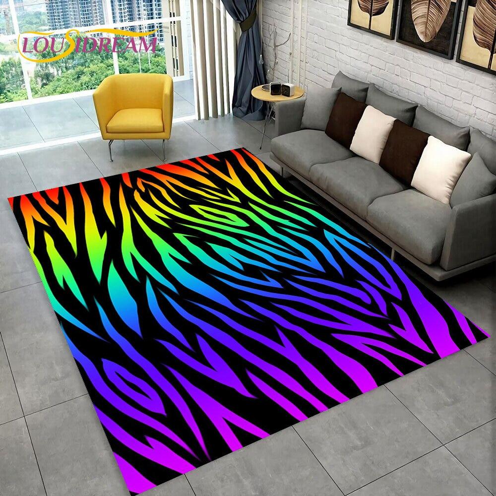 3D Colorful Zebra Pattern Area Rug,Carpet Rug for Living Room Bedroom Sofa Office Doormat Decoration, Kids Non-slip Floor Mat