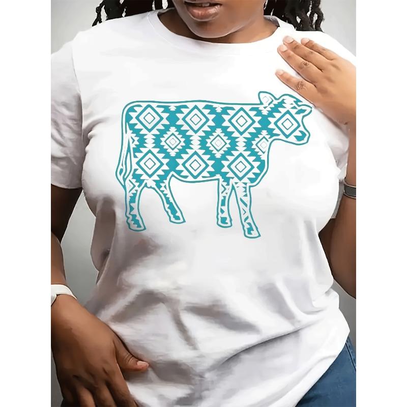 

Женская черная футболка - Ретро этнический богемный стиль, с коротким рукавом, с круглым вырезом, эластичная, удобная посадка, повседневная, для лета и повседневной носки S белый