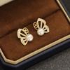 Temperament: Sweet and Stone-inlaid Butterfly Stud Earrings, Exquisite and Versatile, Small Earrings, Gold-plated 9925 Silver Needle Freshwater Pear