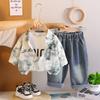 Boys' Long Sleeved Three Piece Set, 0-5-Year-old Children's Casual Shirt Jacket+white Top+denim Pants Set