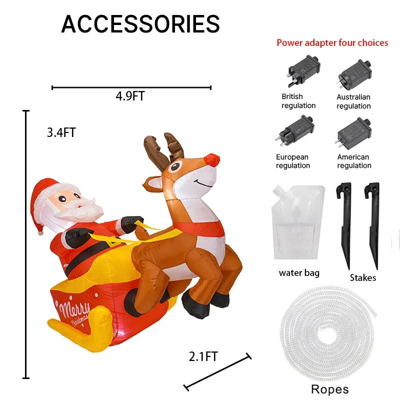 4.92FT Inflatable Toy Santa Sleigh Reindeer with LED Home Ornament Holiday Gifts Xmas Decorations for Yard Christmas Supplies