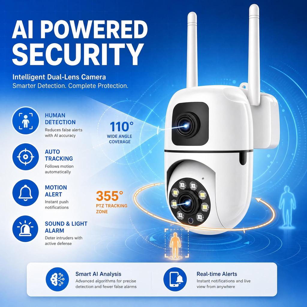 AIOOK Açık Hava Kablosuz Kamera HD 4MP Cihaz Su Geçirmez Otomatik Takip İnsansı WiFi PTZ Kamera Vigilancia Wifi