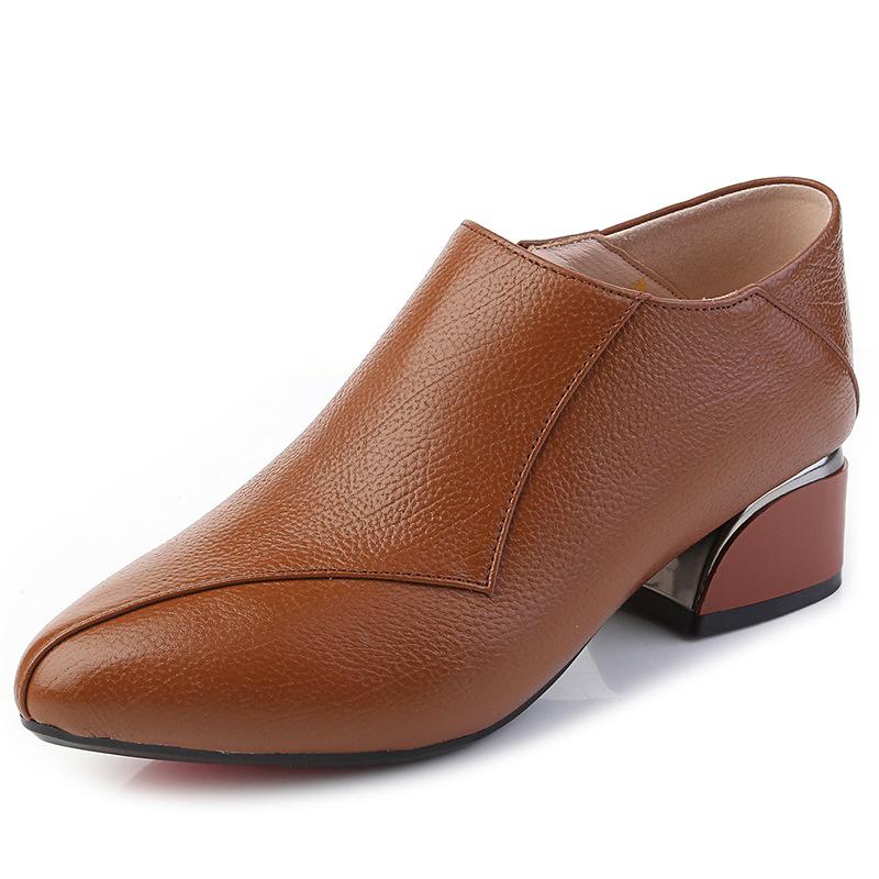 Genuine Leather Women's Shoes 2025 Autumn New Thick Heels Women's Pumps Shoes Pointed Cowhide Women's Single Shoes Size 32-43