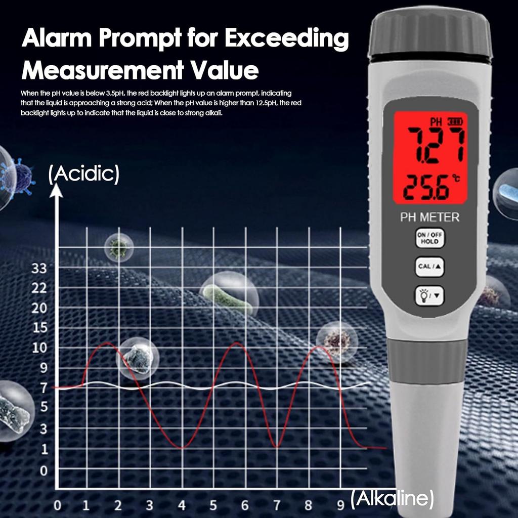 Digital PH Meter Professional Temperature Meter Portable Water Quality Tester Acidimeter PH818 0-14 Measurement for Food Sourdough Starter and Dough