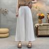 Women's High Waist Elastic Tencel Linen Wide Leg Pants Loose Fit Straight Casual Trousers