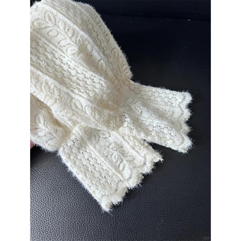 Spring semi-turtleneck chic lace inner with long-sleeved women's top retro niche cream apricot bottoming shirt