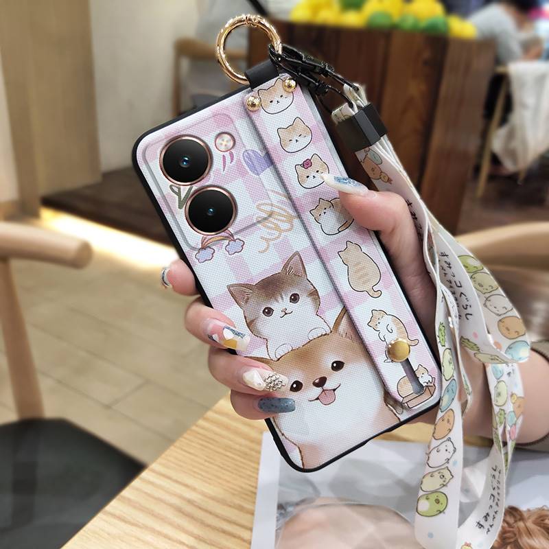 Wristband Cartoon Phone Case For Realme P3 Ultra 5G Anti-knock Lanyard Silicone Wrist Strap Waterproof Phone Holder Cute