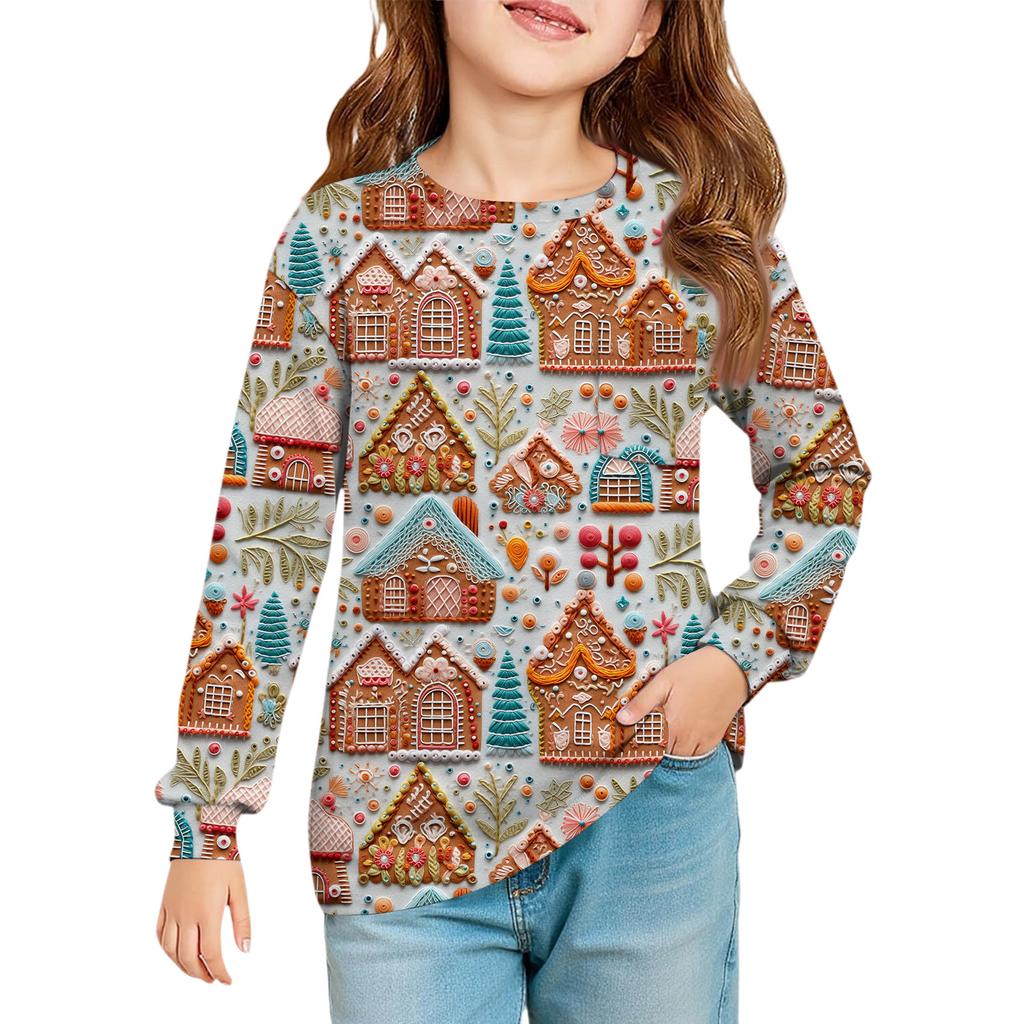 Girls' Long Sleeve Blouse - Round Neck Soft Waist Tunic
