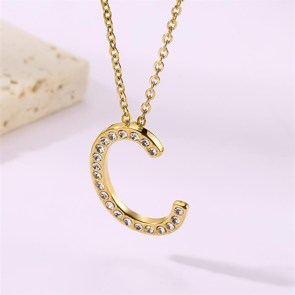 Atoztide Zircon Letter Pendant Necklace for Women Men Full Stone Alphabet Initial Name Monogram Charm Necklace Jewelry Gift