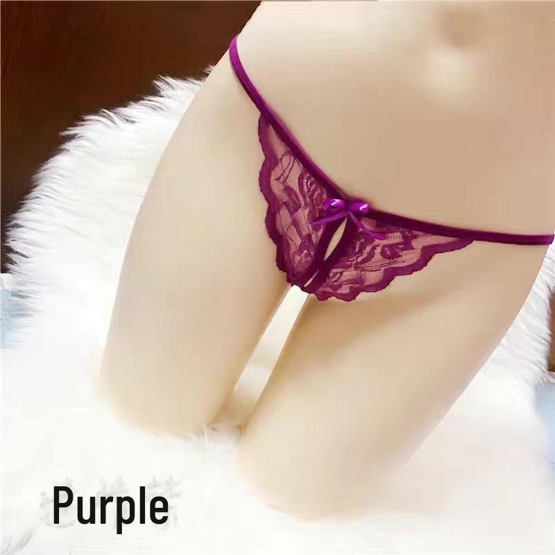 Chilot tanga cu fund deschis, dantelă și fundă - Chiloți sexy mărimi mari T-back