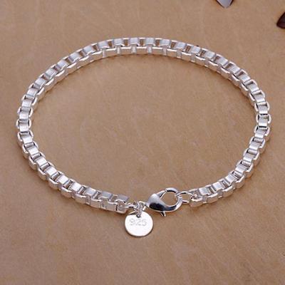 Unisex Fashion Simple Silver Plated Box Chain Bracelet Bangle Charm Jewelry