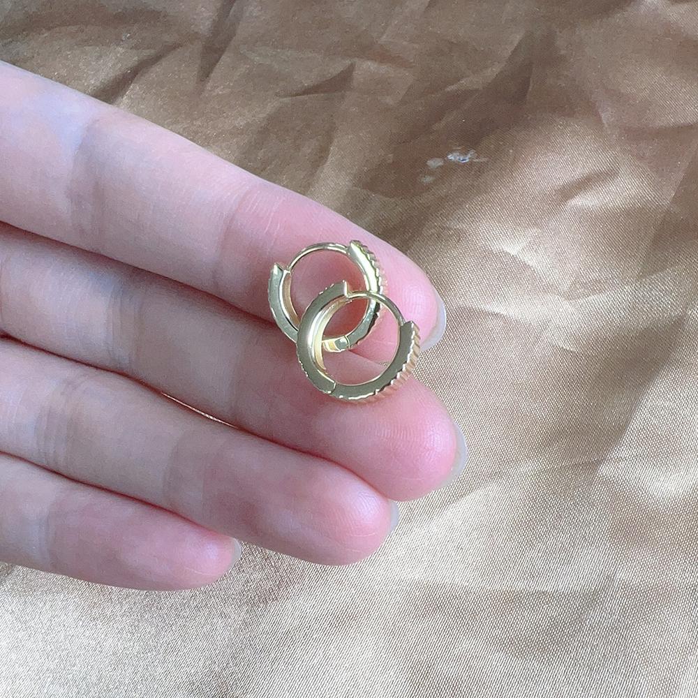 INS Dainty Gold Plated S925 Sterling Silver Minimalist Small Fine Jewelry S925 Wheel Stripe Huggies Hoop Earrings for Women Gift