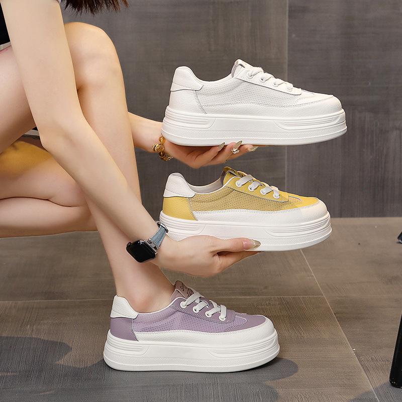 2025 new thick-soled white shoes women's mesh breathable casual shoes women's shoes popular women's shoes German training shoes summer board shoes