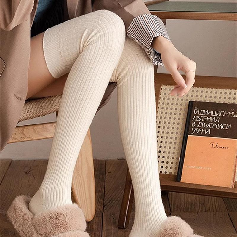 New Winter Solid Color Thigh High Stockings Women Trendy Casual Over The Knee Female Long Sock Thermal Warm Cotton Tube Leggings