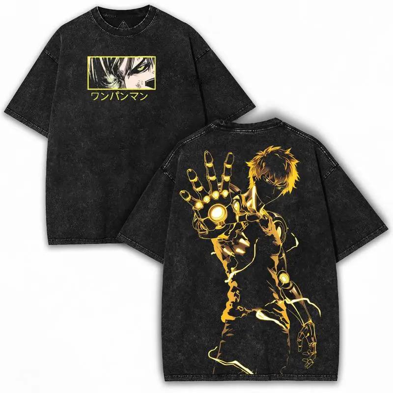 

Аниме One Punch Man Генос Графическая футболка Мужская Женская Футболки из стиранного хлопка Винтажная одежда оверсайз Харадзюку Мужская футболка XXL чёрный