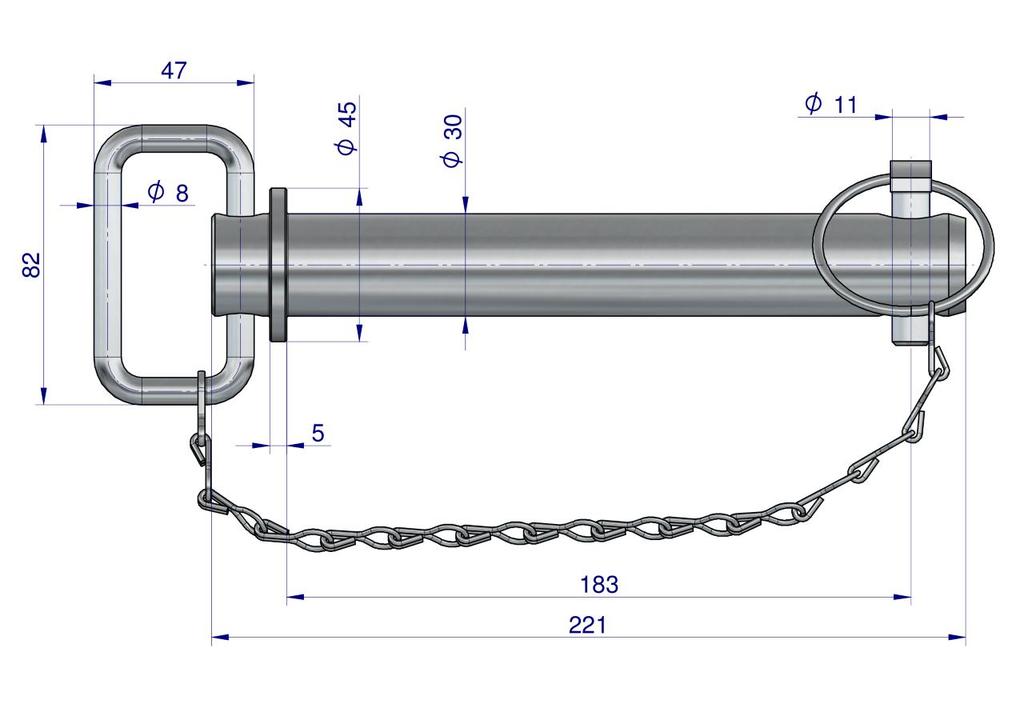 Hitch Pin with Cotter Pin and Chain 30x183x221 TEGER