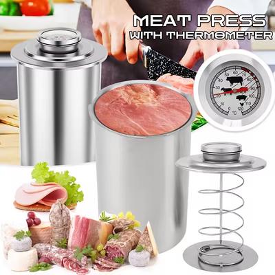 Mașină de făcut șuncă Mașină de presă pentru carne din oțel inoxidabil Matriță pentru presă de carne cu termometru pentru carne de porc, păsări de curte, accesorii de bucătărie