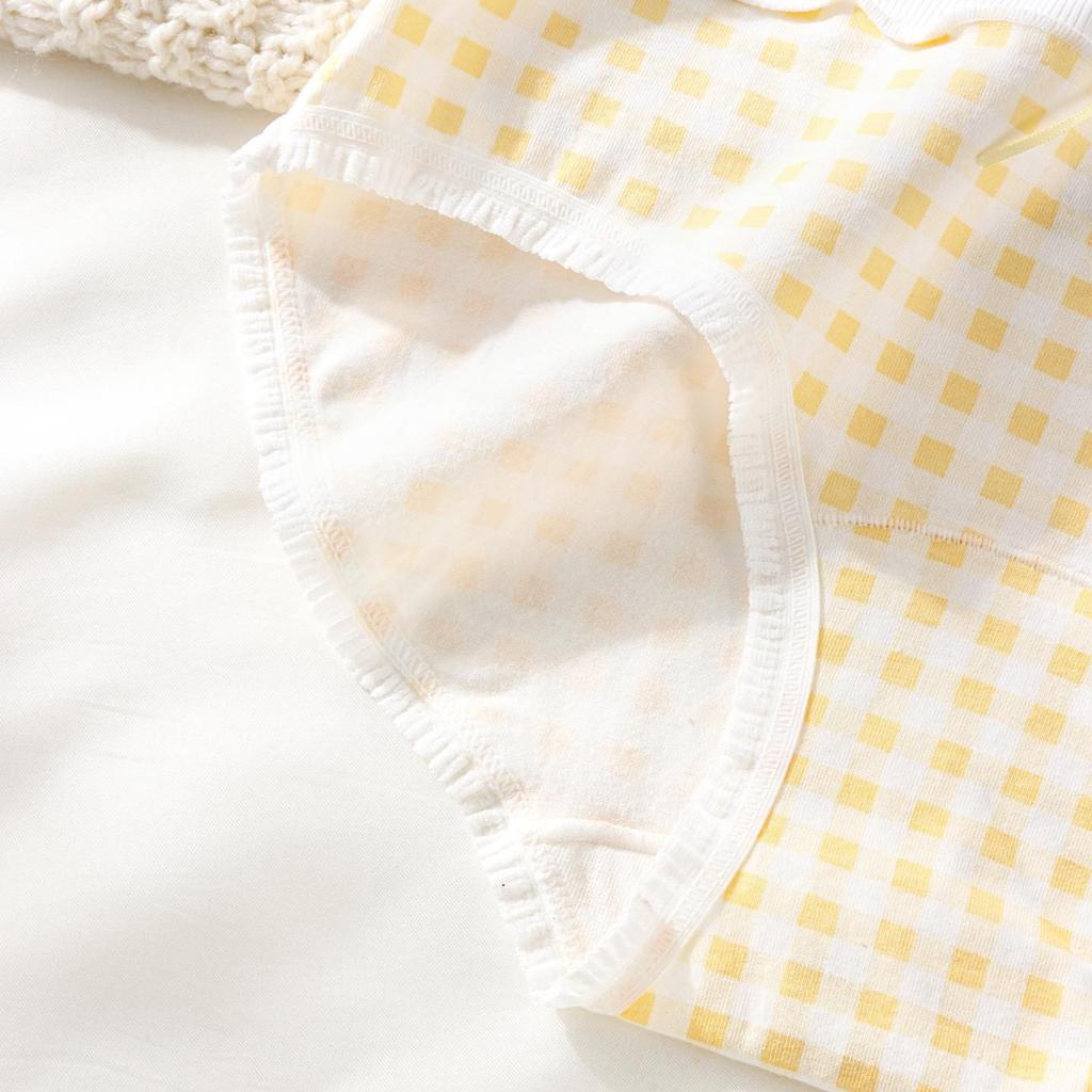 Women's New Spring and Summer Sweet Check Pattern 1 0A Antibacterial Cotton Extended Crotch Breathable Briefs