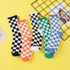 3 Paires Femmes Chaussettes en Coton Respirantes Mi-Mollet Mode Drôle Noir Blanc Carreaux Plaid Chaussettes Décontractées