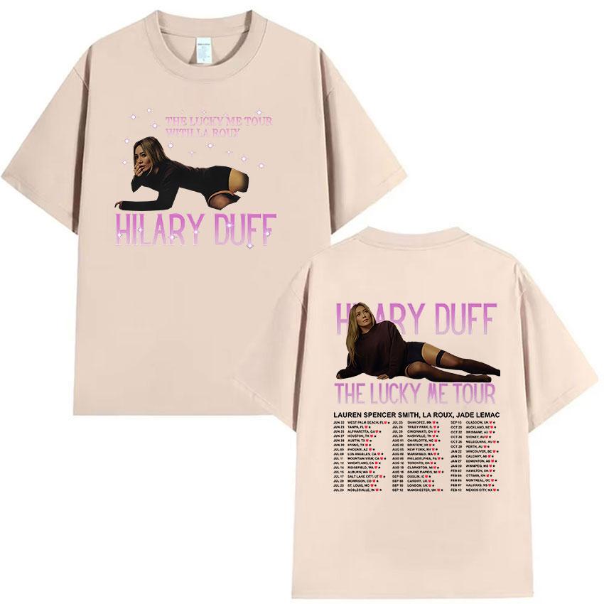 Hilary Duff The Lucky Me Tour 2026 Print T-shirt Unisex Dames Vintage Mode Korte Mouw T-shirts 100% Katoen T-shirt Streetwear