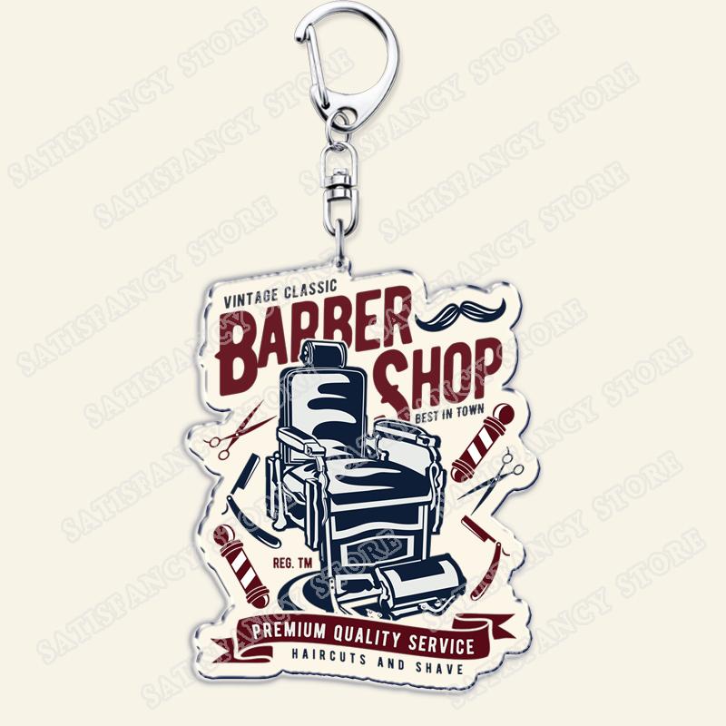 Barber Shop Keychains for Accessories Bag Barbershop Scissors Hairdresser Beard Hairstylist Keyrings Jewelry Friends Fans Gifts