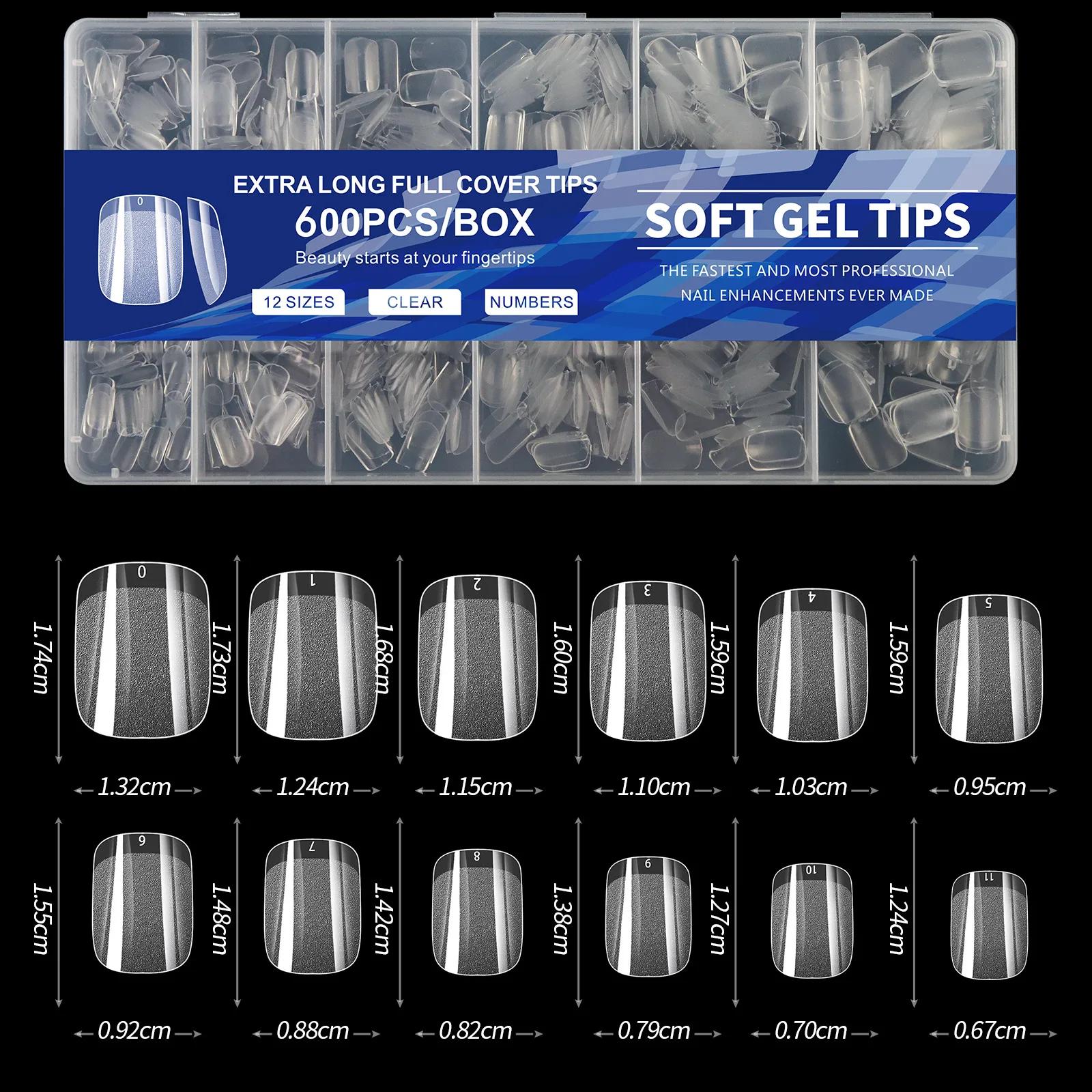 

600Pcs Full Cover Press On Nail Tips Stiletto Almond Square Coffin French False Fake Soak Off Gel Nail Extension Tips Capsule