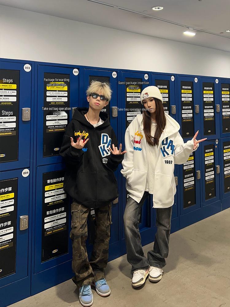 Cardigan Moletom Unissex de Chenille Bordado com Letras - Estilo Tendência de Rua