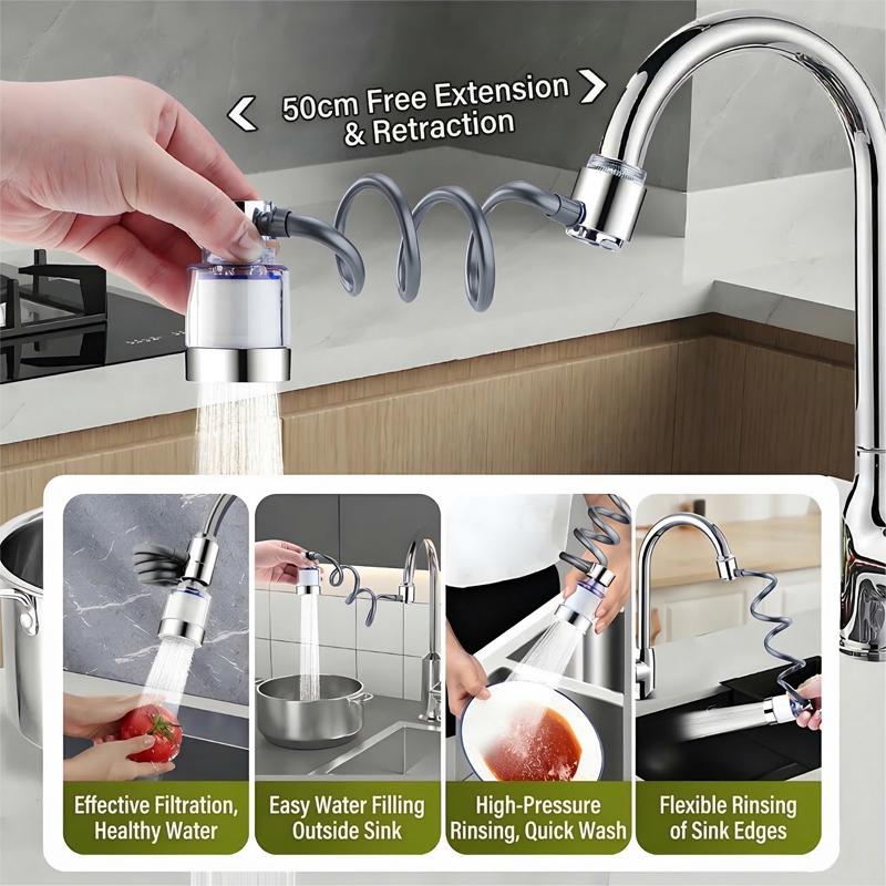 Universal 360° Rotatable Kitchen Faucet Filter Extension Pull-out Tap Purifier Water Saving Sprayer Head Splash-proof Nozzle