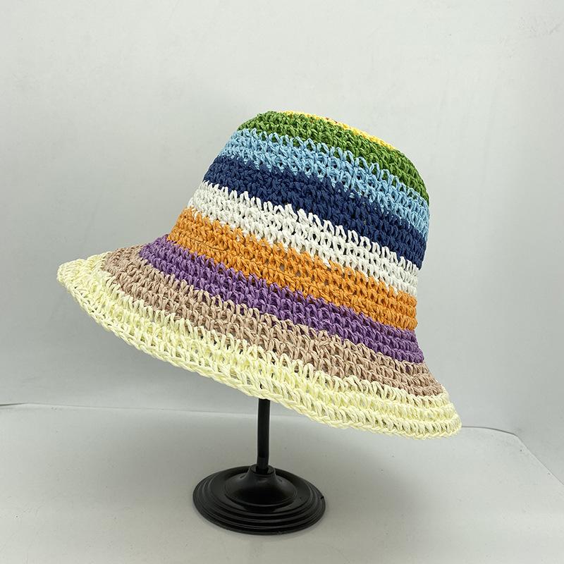 Straw hat women's foldable fisherman's hat, sunshade to show the face, small face cover basin hat ins tide and age reduction, large brim