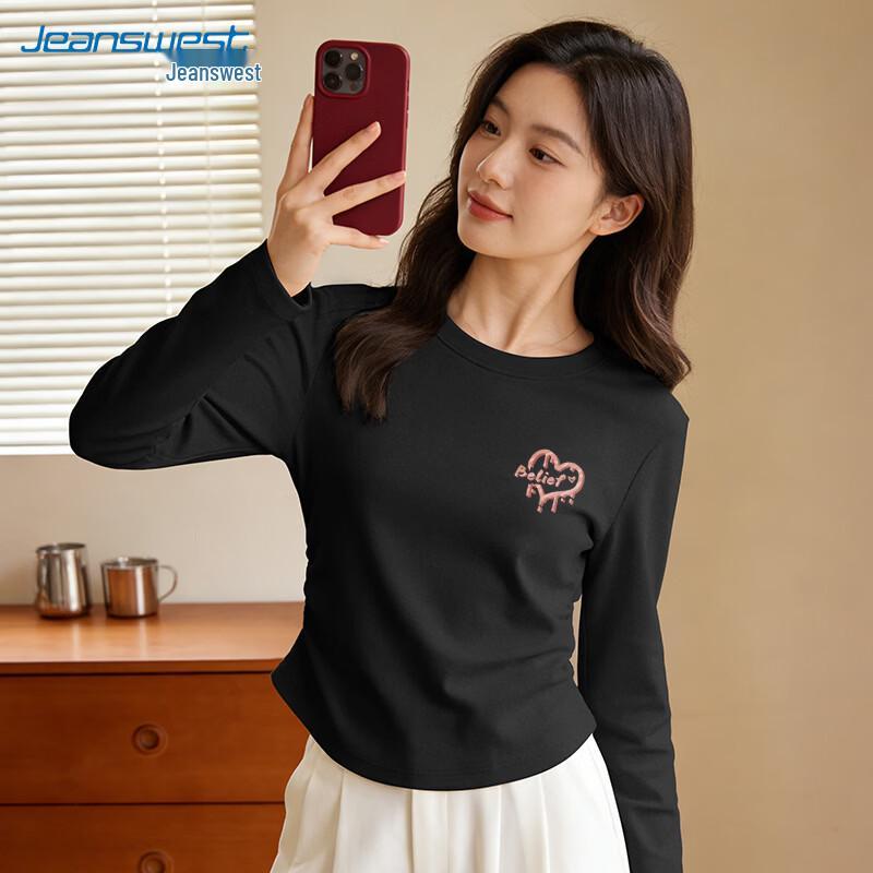 Jeanswest Women s Pleated Waist Long Sleeve T-Shirt with Heart Print S