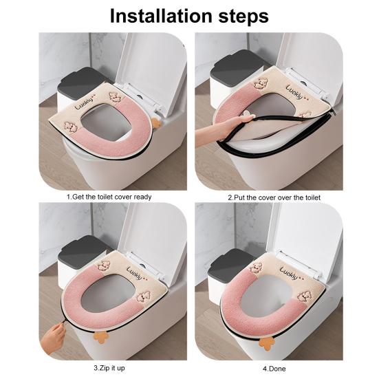 Klozet kapağı Kalınlaşmış Yumuşak Şanslı Karikatür Tavşan Fermuar Kapatma Su Geçirmez Dört Mevsim Evrensel Banyo Klozet Isıtıcı Yastık Pedi