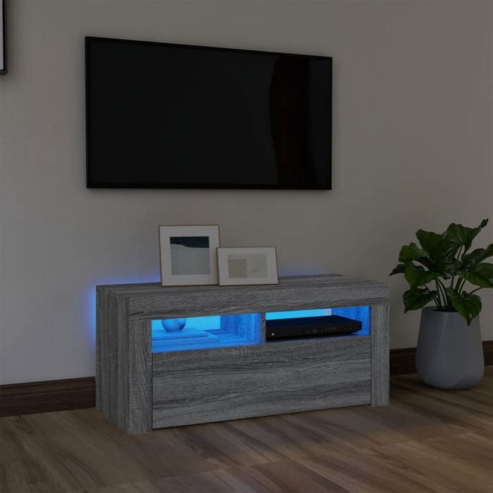 VidaXL Meuble TV avec lumières LED Sonoma gris 90x35x40 cm, support TV, armoire média, armoire hifi, unité TV, unité média, 822722