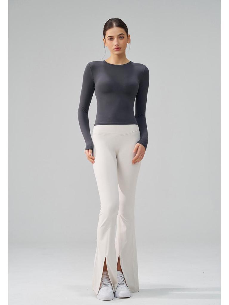 Autumn/Winter Versatile Round Neck Base Layer Sport Top - High Elasticity, Breathable Yoga Fitness Long Sleeve