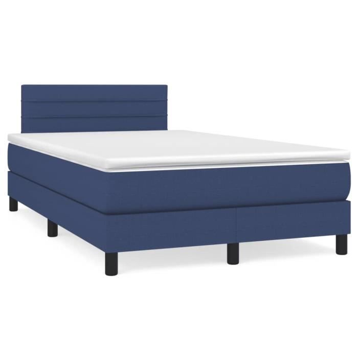 3140127 vidaXL Lit à sommier tapissier avec matelas Bleu 120x200 cm Tissu