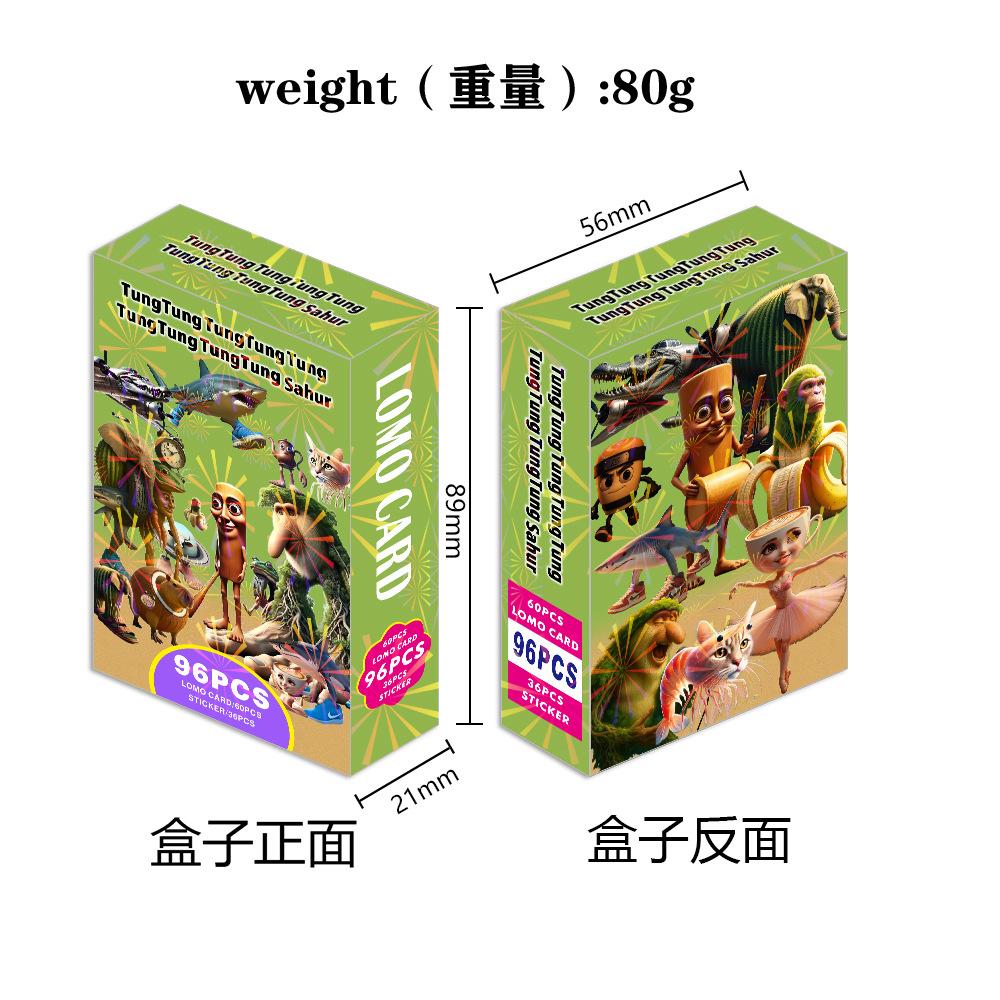 96pcs/Box TungTungTungSahur Italian Brainrot Wooden Sticker (36pcs ) + 60pcs  TungTungTungSahur LOMO Cards Anime Collectible Set