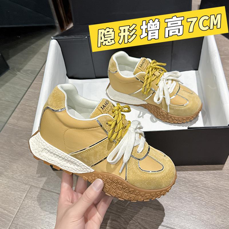 Invisible Inner Height Increase CM Leather Platform Dad Shoes Women's Autumn New Breathable Casual Shoes