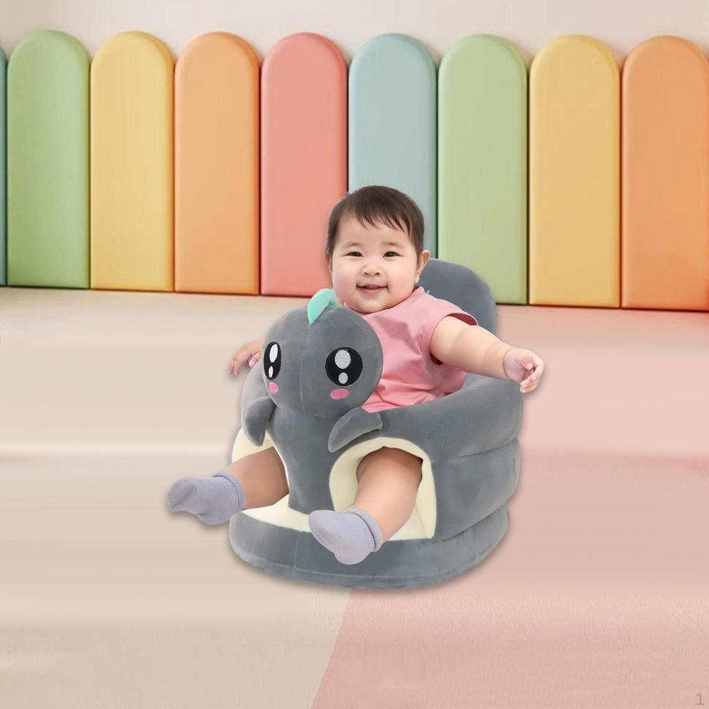 Baby Seat Chair Cover Plush Fabric Animal Shaped Infant Floor Slipcover Elephant Beige