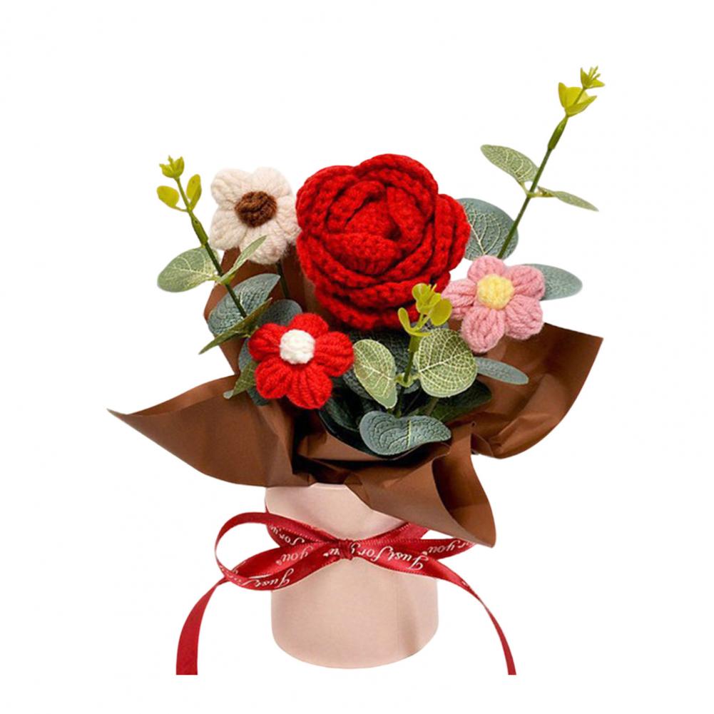 Long-lasting Artificial Flowers Handcrafted Crochet Flower Bouquet Knitted Yarn Floral Decoration Diy Handmade for Mother's